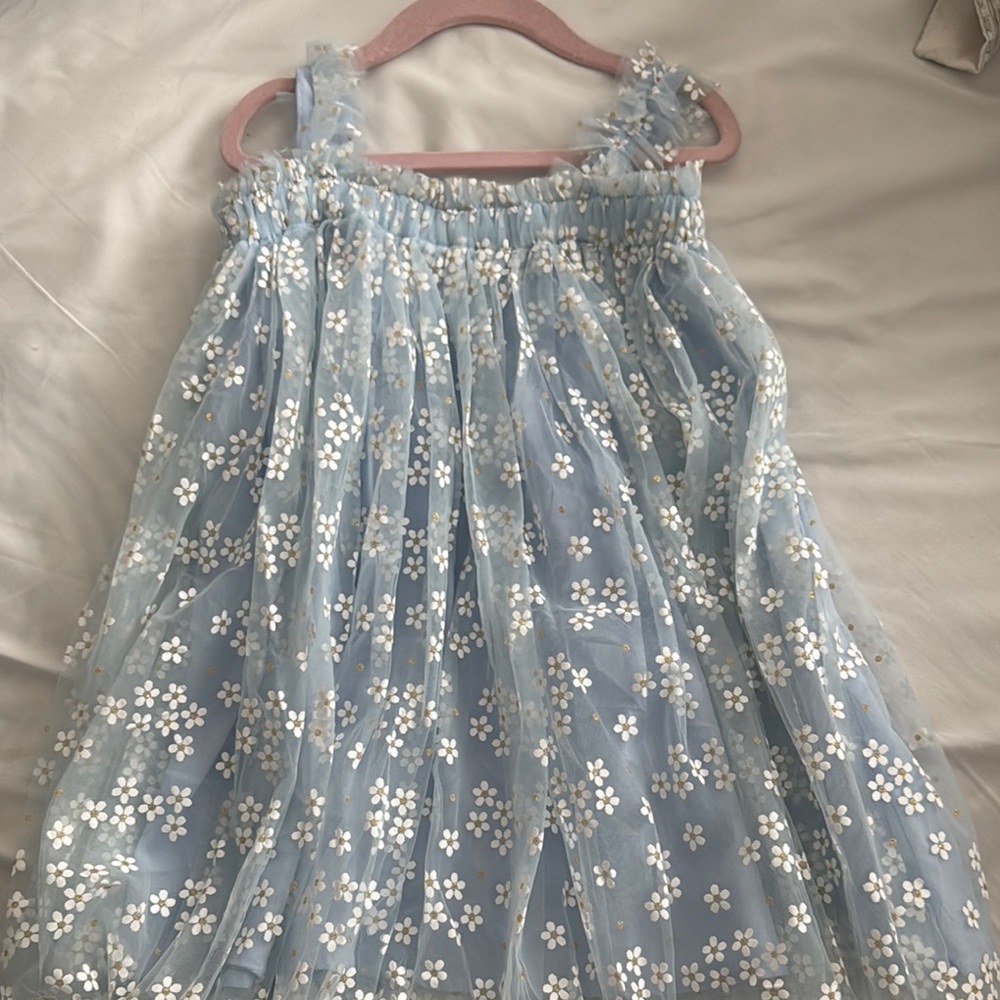 Blue Floral Dress with White Flowers